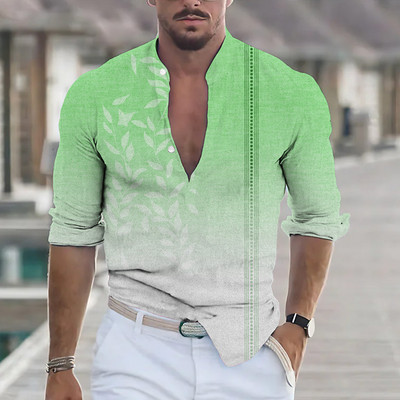 2023 Hot Selling Ανδρικό, καθημερινό, βαμβακερό λινό πουκάμισο μονόχρωμο λαιμόκοψη, μακρύ μανίκι, φαρδύ, άνοιξη και φθινόπωρο, όμορφο πουκάμισο μόδας