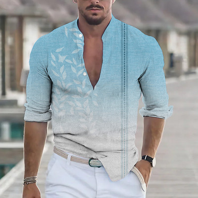 2023 Hot Selling Ανδρικό, καθημερινό, βαμβακερό λινό πουκάμισο μονόχρωμο λαιμόκοψη, μακρύ μανίκι, φαρδύ, άνοιξη και φθινόπωρο, όμορφο πουκάμισο μόδας