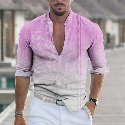 2023 Hot Selling Ανδρικό, καθημερινό, βαμβακερό λινό πουκάμισο μονόχρωμο λαιμόκοψη, μακρύ μανίκι, φαρδύ, άνοιξη και φθινόπωρο, όμορφο πουκάμισο μόδας