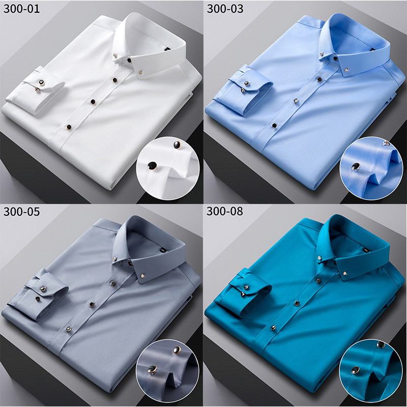 Uus veniv siidist roosa särk Meeste pikkade varrukatega mitte-rauavaba ühevärviline hingav vabaaja õhuke ärimeeste moodne särk