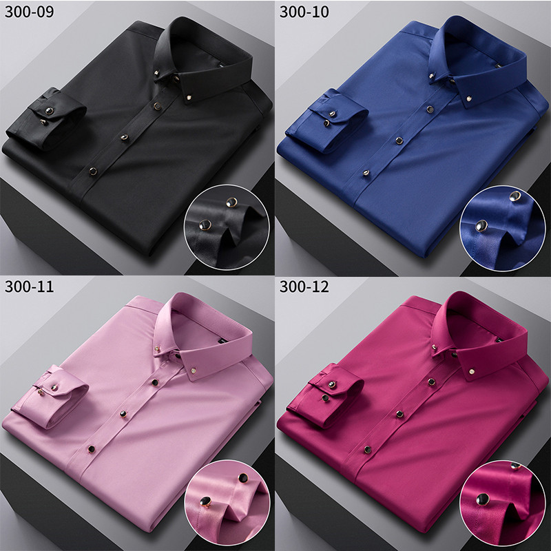 Uus veniv siidist roosa särk Meeste pikkade varrukatega mitte-rauavaba ühevärviline hingav vabaaja õhuke ärimeeste moodne särk