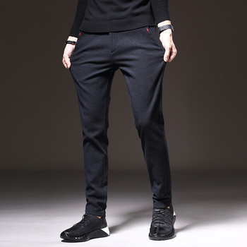 Маркови зимни нови ежедневни панталони от четкана материя Мъжки дебели бизнес модни корейски прилепнали еластични сиви сини черни панталони Мъжки 38
