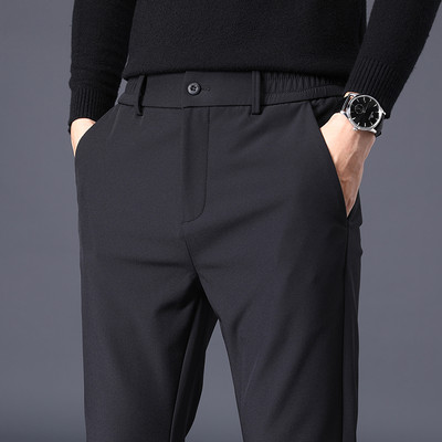 MINGYU Potpuno nove debele muške ležerne hlače Poslovne rastezljive uske hlače s elastičnim strukom, korejske klasične crno-sive muške hlače