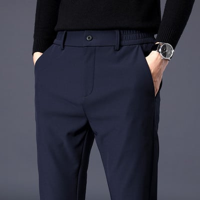 MINGYU Potpuno nove debele muške ležerne hlače Poslovne rastezljive uske hlače s elastičnim strukom, korejske klasične crno-sive muške hlače