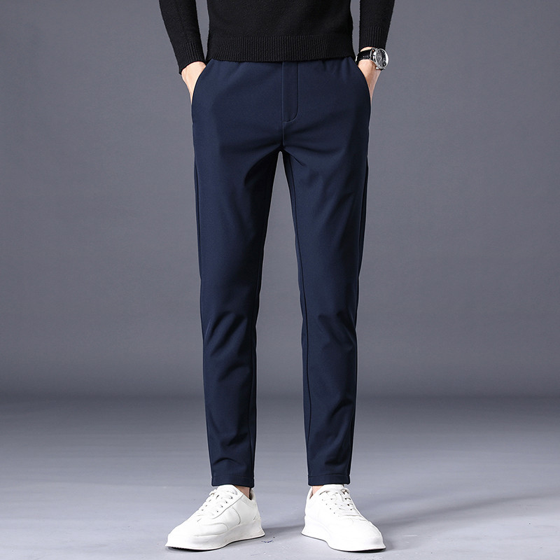 MINGYU Potpuno nove debele muške ležerne hlače Poslovne rastezljive uske hlače s elastičnim strukom, korejske klasične crno-sive muške hlače