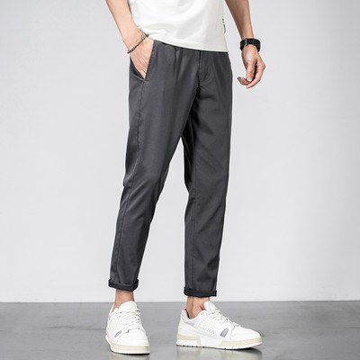 2023. aasta uued brändiriided, suvine pehme, hubane Lyocell vabaaja püksid meeste õhukesed venivad õhukesed pahkluu püksid Korea rohelised püksid meestele