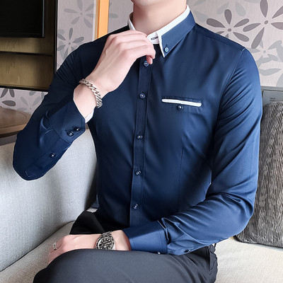 Γαμπρός Παντρεμένος Φόρεμα Πουκάμισα/Ανδρική Slim Fit Υψηλής ποιότητας πέτα Επαγγελματικά μακρυμάνικα πουκάμισα/Ανδρικά μονόχρωμα πουκάμισα casual 7XL 8XL