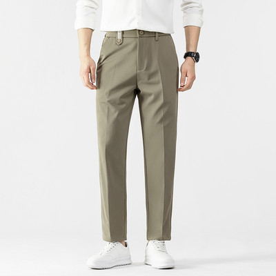 Autumn Smooth Smooth Khaki pahkluuni ulatuvad püksid Meeste äriülikond püksid ühevärvilised Stretch vabaaja brändi riided ülikond püksid meestele 28-38