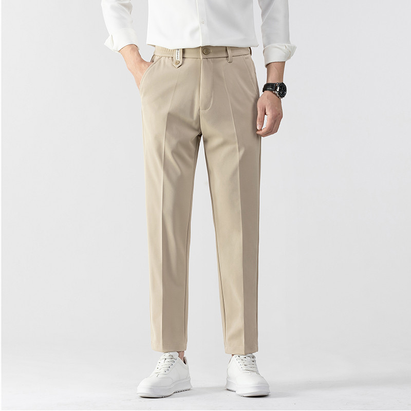 Autumn Smooth Smooth Khaki pahkluuni ulatuvad püksid Meeste äriülikond püksid ühevärvilised Stretch vabaaja brändi riided ülikond püksid meestele 28-38