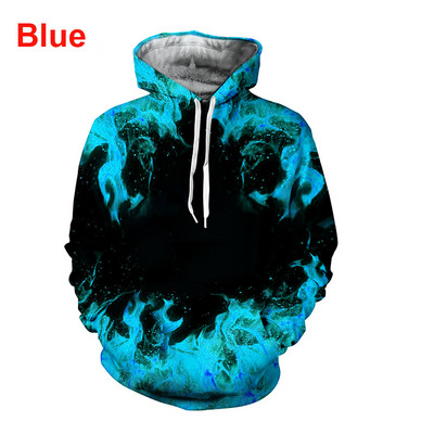 Uued meeste naiste vabaaja kapuutsid 3D digitaalprintimisega leekkapuutsiga suures suuruses dressipluus