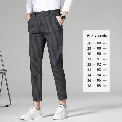 Kvaliteetne ruuduline triibuline pahkluu püksid, meeste äri, pikad püksid, sirged Korea hall must ülikond pidulikud püksid meestele
