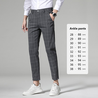 Kvaliteetne ruuduline triibuline pahkluu püksid, meeste äri, pikad püksid, sirged Korea hall must ülikond pidulikud püksid meestele