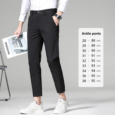 Kvaliteetne ruuduline triibuline pahkluu püksid, meeste äri, pikad püksid, sirged Korea hall must ülikond pidulikud püksid meestele