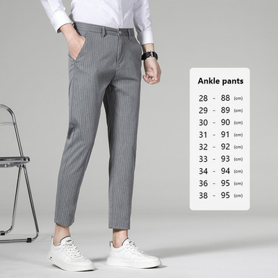 Kvaliteetne ruuduline triibuline pahkluu püksid, meeste äri, pikad püksid, sirged Korea hall must ülikond pidulikud püksid meestele