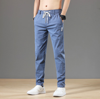 6 boja proljeće ljeto muške hlače pamuk klasične vezice elastičan struk jogging rastezljive tanke ležerne vanjske hlače muške 38