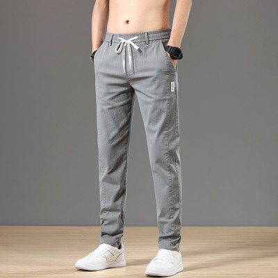 6 boja proljeće ljeto muške hlače pamuk klasične vezice elastičan struk jogging rastezljive tanke ležerne vanjske hlače muške 38