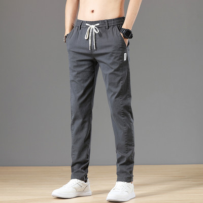 6 boja proljeće ljeto muške hlače pamuk klasične vezice elastičan struk jogging rastezljive tanke ležerne vanjske hlače muške 38