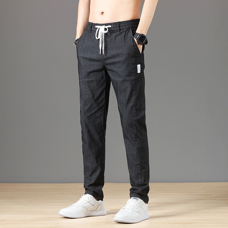 6 boja proljeće ljeto muške hlače pamuk klasične vezice elastičan struk jogging rastezljive tanke ležerne vanjske hlače muške 38