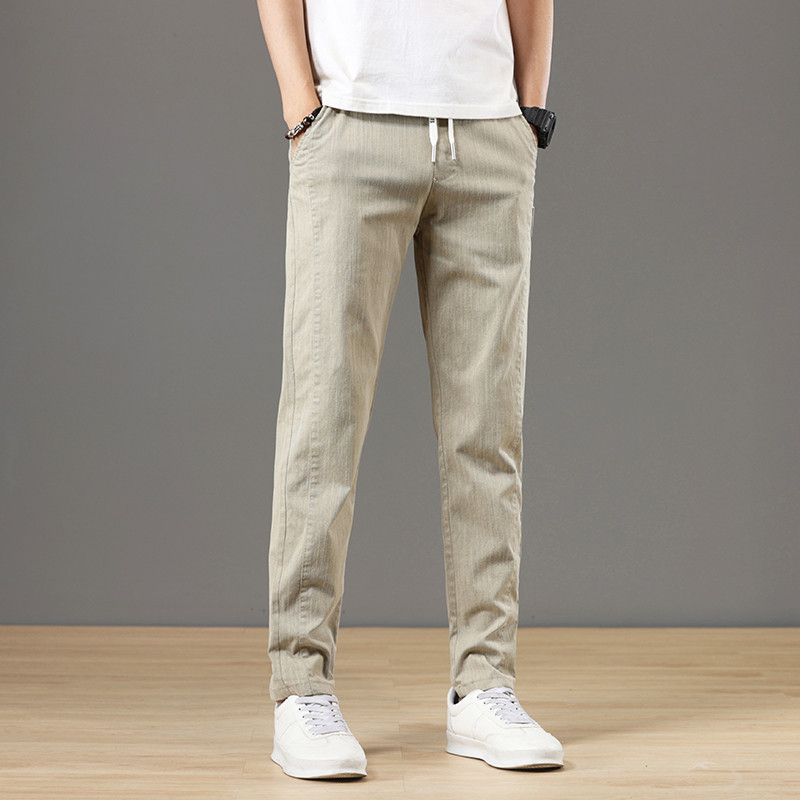 6 boja proljeće ljeto muške hlače pamuk klasične vezice elastičan struk jogging rastezljive tanke ležerne vanjske hlače muške 38