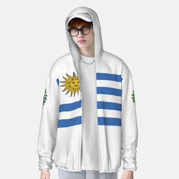 Полиестерна качулка с флаг на Уругвай Слънцезащитна защита от слънце Риболовни дрехи за бягане Бързосъхнеща производителност С дълъг ръкав с цип
