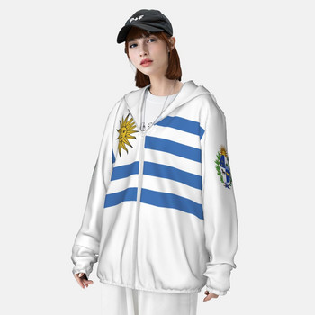 Uruguay Flag Polyester Hoodie Αντηλιακό Αντιηλιακό Ρούχα για τρέξιμο για ψάρεμα Quick Dry Performance Μακρύ μανίκι με φερμουάρ