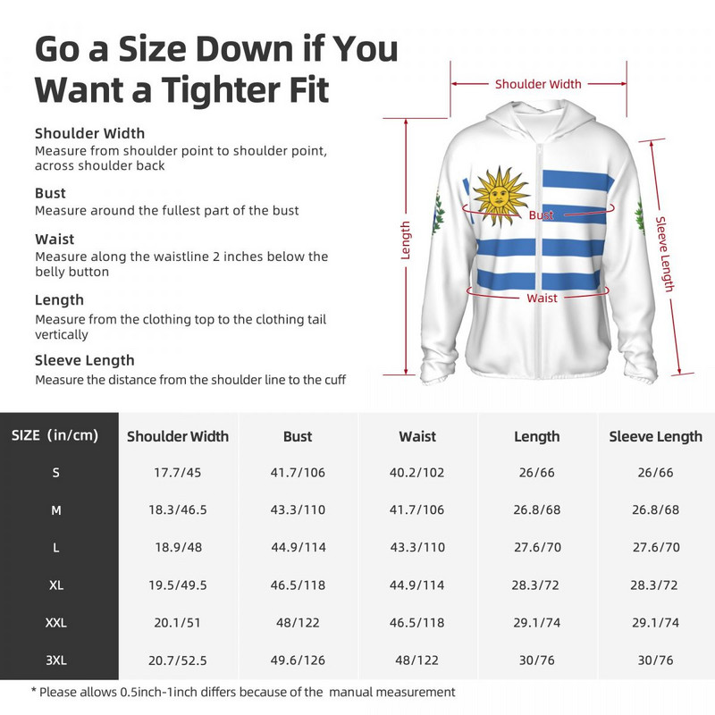 Uruguay lipp polüestrist kapuuts Päikesekaitse Päikesekaitse Kalapüügi Jooksuriided Kiiresti kuivavad ja tõmblukuga pikad varrukad