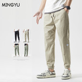 Pamučne muške hlače do gležnja, muške, debele uzice, elastični struk, korejski kaki, ležerne trenirke, haremske hlače za trčanje, muške