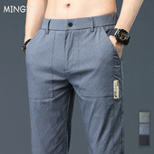 Επώνυμα καλοκαιρινά σκούρα γκρι μόδα παντελόνια με ρίγες ανδρικά, λεπτή ελαστική, λεπτή ελαστική μέση Κορεάτικο παντελόνι casual αρσενικό πράσινο μαύρο