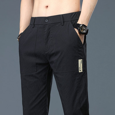 Επώνυμα καλοκαιρινά σκούρα γκρι μόδα παντελόνια με ρίγες ανδρικά, λεπτή ελαστική, λεπτή ελαστική μέση Κορεάτικο παντελόνι casual αρσενικό πράσινο μαύρο