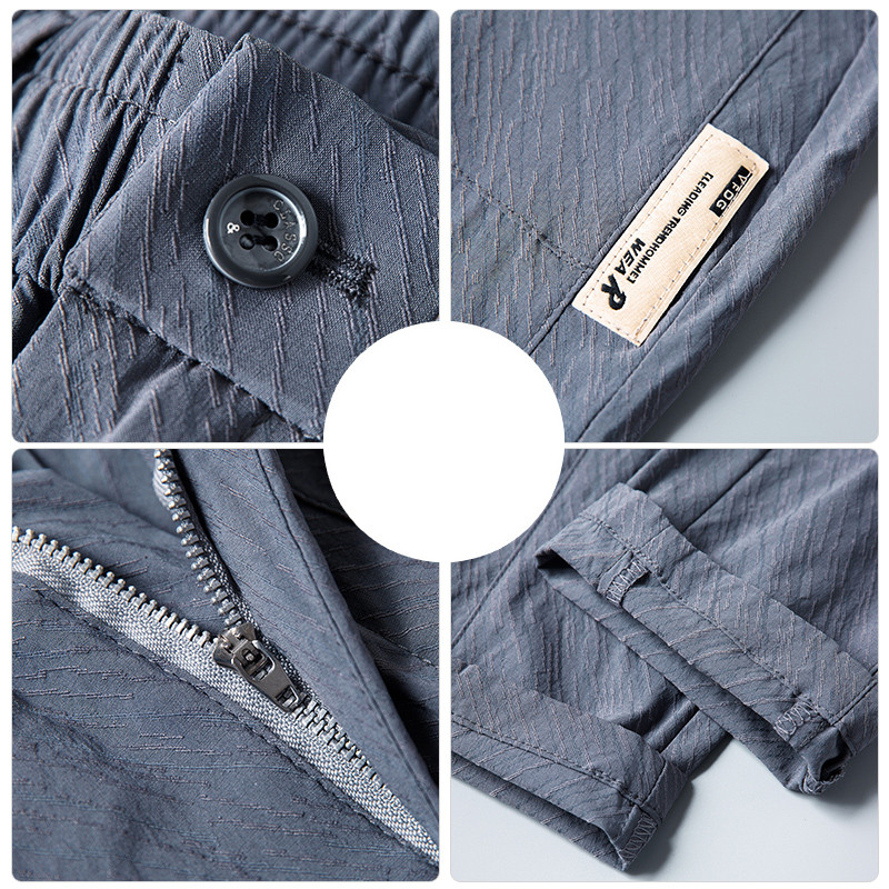 Επώνυμα καλοκαιρινά σκούρα γκρι μόδα παντελόνια με ρίγες ανδρικά, λεπτή ελαστική, λεπτή ελαστική μέση Κορεάτικο παντελόνι casual αρσενικό πράσινο μαύρο