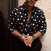 2023 Νέα ανδρικά πουκάμισα με μονό στήθος Black Dot Business Casual Fashion Ανδρικά πουκάμισα μακρυμάνικα Fleece Φθινοπωρινά λεπτά πουκάμισα για M