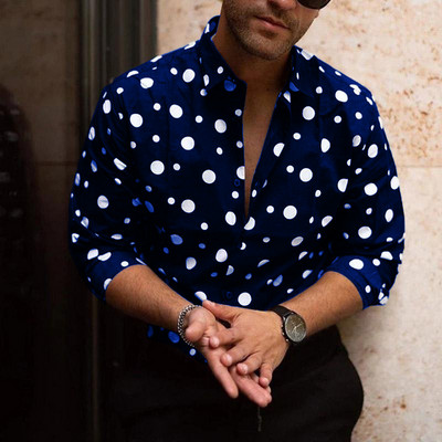 2023 Νέα ανδρικά πουκάμισα με μονό στήθος Black Dot Business Casual Fashion Ανδρικά πουκάμισα μακρυμάνικα Fleece Φθινοπωρινά λεπτά πουκάμισα για M