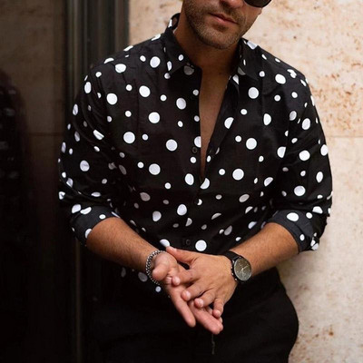 2023 Νέα ανδρικά πουκάμισα με μονό στήθος Black Dot Business Casual Fashion Ανδρικά πουκάμισα μακρυμάνικα Fleece Φθινοπωρινά λεπτά πουκάμισα για M