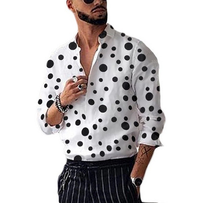 2023 Νέα ανδρικά πουκάμισα με μονό στήθος Black Dot Business Casual Fashion Ανδρικά πουκάμισα μακρυμάνικα Fleece Φθινοπωρινά λεπτά πουκάμισα για M