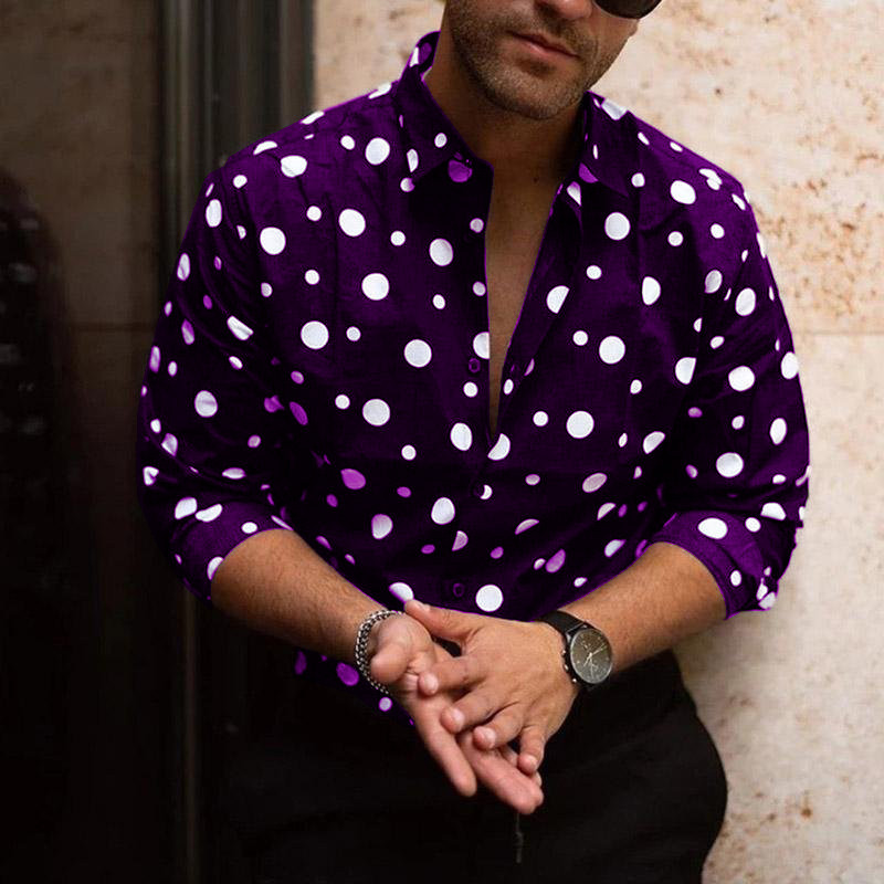 2023 Νέα ανδρικά πουκάμισα με μονό στήθος Black Dot Business Casual Fashion Ανδρικά πουκάμισα μακρυμάνικα Fleece Φθινοπωρινά λεπτά πουκάμισα για M