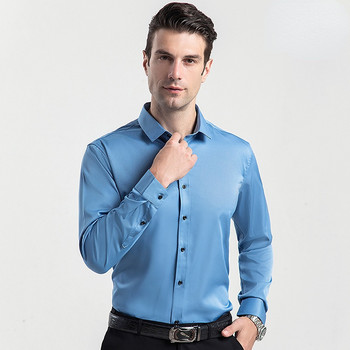 Микроразтеглива риза Мъжка риза с дълъг ръкав за открито 8XL Едноцветна бизнес риза с дълъг ръкав Мъжки ежедневни мъжки социални официални ризи