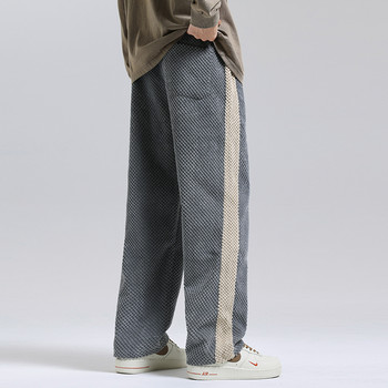 2023 Нов плат Ананас модел Мъжки рипсени панталони Дебели шнурове Еластична талия Модни свободни широки крачоли Корейски панталони Мъжки