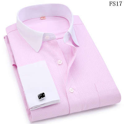 Meeste kleit-särgid Prantsuse manseti sinine valge pikkade varrukatega äri vabaaja särk Slim Fit ühevärviline Prantsuse mansetinööbid Särgid