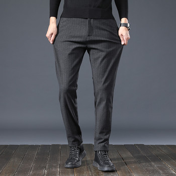 Mingyu ολοκαίνουργιο ανοιξιάτικο φθινοπωρινό ριγέ ανδρικό παντελόνι Κλασικό επαγγελματικό ελαστικό επίσημο κοστούμι στη μέση, μαύρο γκρι casual παντελόνι ανδρικό