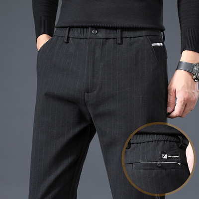 Mingyu potpuno nove hlače s prugama za proljeće i jesen, muške klasične poslovne hlače s elastičnim strukom, usko formalno odijelo, crno sive ležerne muške hlače