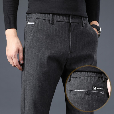 Mingyu potpuno nove hlače s prugama za proljeće i jesen, muške klasične poslovne hlače s elastičnim strukom, usko formalno odijelo, crno sive ležerne muške hlače