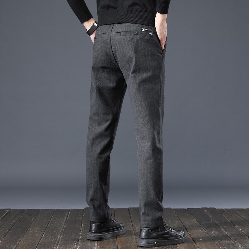 Mingyu potpuno nove hlače s prugama za proljeće i jesen, muške klasične poslovne hlače s elastičnim strukom, usko formalno odijelo, crno sive ležerne muške hlače