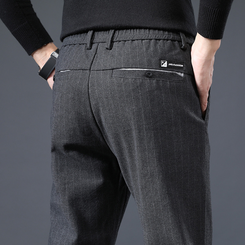 Mingyu potpuno nove hlače s prugama za proljeće i jesen, muške klasične poslovne hlače s elastičnim strukom, usko formalno odijelo, crno sive ležerne muške hlače