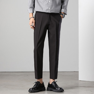 2023. aasta uus kaubamärk, suvised pahkluu pikkused püksid, meeste veniv äriülikond, klassikaline must hall Korea sirge vabaaja pidulikud püksid, meesterahvas