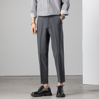 2023. aasta uus kaubamärk, suvised pahkluu pikkused püksid, meeste veniv äriülikond, klassikaline must hall Korea sirge vabaaja pidulikud püksid, meesterahvas