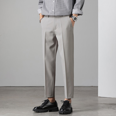 2023. aasta uus kaubamärk, suvised pahkluu pikkused püksid, meeste veniv äriülikond, klassikaline must hall Korea sirge vabaaja pidulikud püksid, meesterahvas