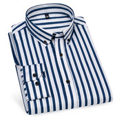 Muške ležerne košulje dugih rukava Bez željeza, prugaste zakopčane četvrtaste kragne, meka koža, novi stil, dnevne poslovne svečane košulje, odjeća