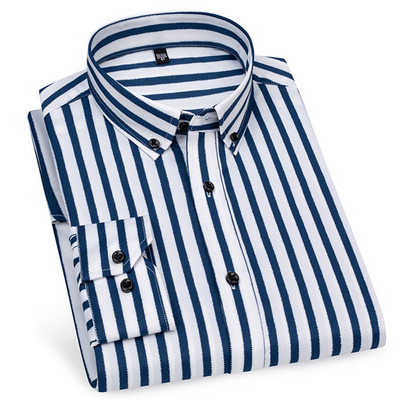 Muške ležerne košulje dugih rukava Bez željeza, prugaste zakopčane četvrtaste kragne, meka koža, novi stil, dnevne poslovne svečane košulje, odjeća