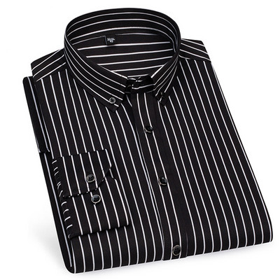 Muške ležerne košulje dugih rukava Bez željeza, prugaste zakopčane četvrtaste kragne, meka koža, novi stil, dnevne poslovne svečane košulje, odjeća