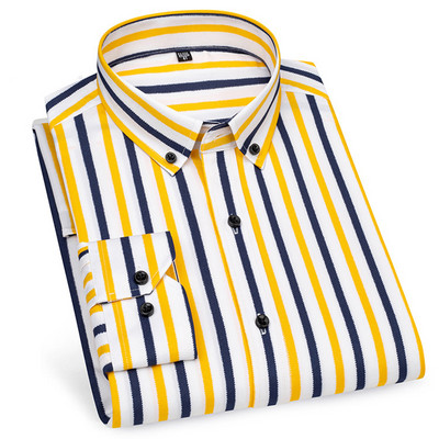 Muške ležerne košulje dugih rukava Bez željeza, prugaste zakopčane četvrtaste kragne, meka koža, novi stil, dnevne poslovne svečane košulje, odjeća